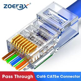 ZOERAX RJ45 CAT5E CAT6 Pase a través de conectores EZ al enchufe modular de engarzado para cable de red sólido o varado 240430