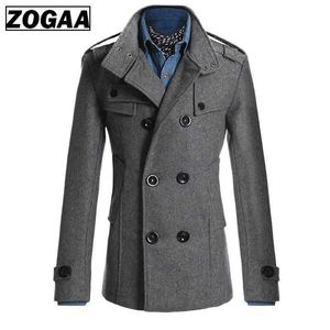 ZOGAA Automne Hommes Veste Hiver Chaud Manteau De Laine Casual Slim Fit À Double Boutonnage D'affaires Mélanges Veste Pardessus Trench 4 Couleurs 211011