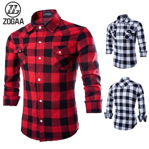 ZOGAA Men's Plaid Shirt Fashion Casual Jewel Button Slim Long Sleeve 220215