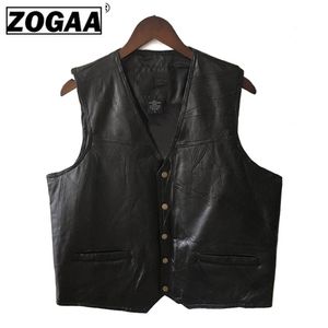 ZOGAA MENS WAISTCOAT ZWART BIKER VEST Echt lederen motorfiets Rock mouwloze jas Male herfst plus maat kleding 4xl Men 201127