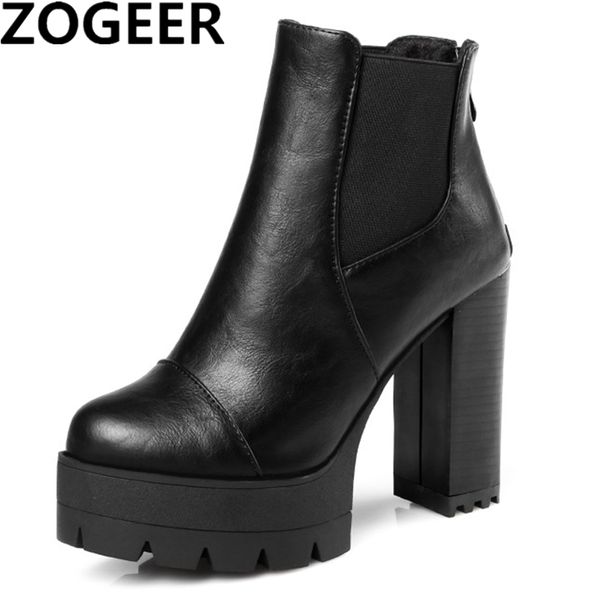 ZOGEER chaud 2018 Sexy femmes bottes mode plate-forme punk carré talons hauts noir bottines pour femme marque Design dames chaussures