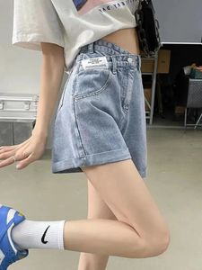 Zoki Design Women Letter Denim Shorts Harajuku Casual Vintage A Line Summer Koreaanse hoge taille preppy stijl jeans 240527