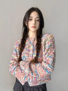 Zoki arc-en-ciel doux Cardigan femmes mode coréenne à manches longues chandails tricotés automne femme élégant col rond vêtements d'extérieur décontractés en vrac 240228