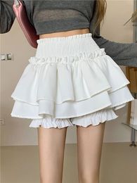 Zoki sexy ruches zoete rok vrouwen hoge taille mode mini cake Koreaanse preppy stijl kawaii casual dame schattige shorts 240323