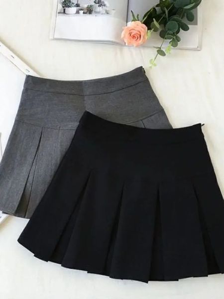 ZOKI Vintage gris jupe plissée femmes Kawaii taille haute Mini jupes mode coréenne uniforme scolaire Harajuku Streetwear printemps 240123