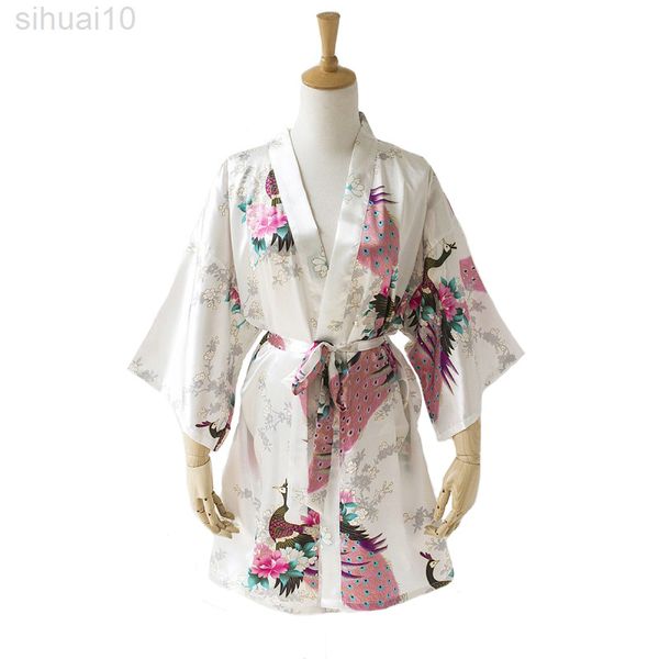 Zomer Witte Dame Faux Zijden Kimono Bad Gown Sexy Mini Bruidsmeisje Wedding Robe Lounge Thuis Jurk Maat Sml xl Xxl Xxxl A137 L220803