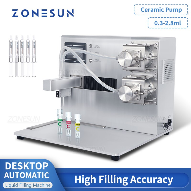 ZONESUN 0.3-2.8ml Machine de remplissage automatique pompe à piston en céramique liquide petite Machine de remplissage de flacon de réactif