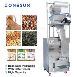 ZONESUN, 10-999g, bolsa automática de gránulos para alimentos, bolsita, proteína, café en polvo, máquina de llenado y sellado trasero, maquinaria de embalaje