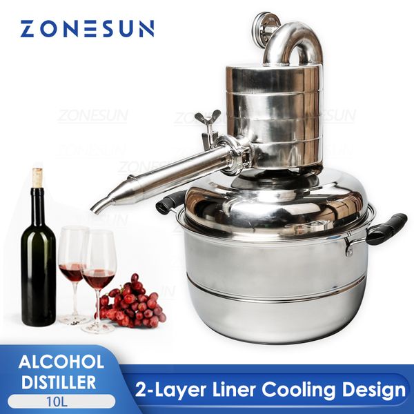 ZONESUN 10L distillateur pour buveur d'alcool Bar installations domestiques vin eau distillée grande capacité fabricant de Vodka brassage whisky