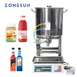 ZONESUN 50-2500g Machine de remplissage de pesage de miel semi-automatique pâte visqueuse Ketchup vinaigrette vinaigrette huile de palme remplisseur de bouteille