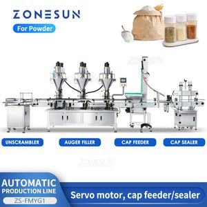 ZONESUN Machine de capsulage de remplissage de tarière ligne de Production de poudre servomoteur bouteille pot farine lait Chili cacao fermeture étanchéité ZS-FMYG1