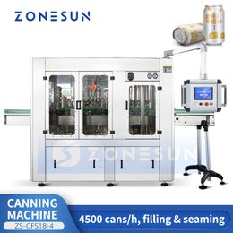 ZONESUN – ligne automatique de mise en conserve de bière, Machine de remplissage et de scellage de canettes de bière, de remplissage isobatique, ZS-CFS18-4