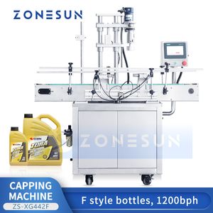 ZONESUN-taponadora de botellas automática, máquina taponadora de botellas estilo F, tapa de tornillo, contenedor, embalaje de detergente, ZS-XG442F