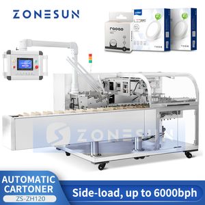 ZONESUN-encartonadora automática de cajas de cartón, encoladora plegable, encoladora Horizontal, encartonadora de carga lateral, ZS-ZH120