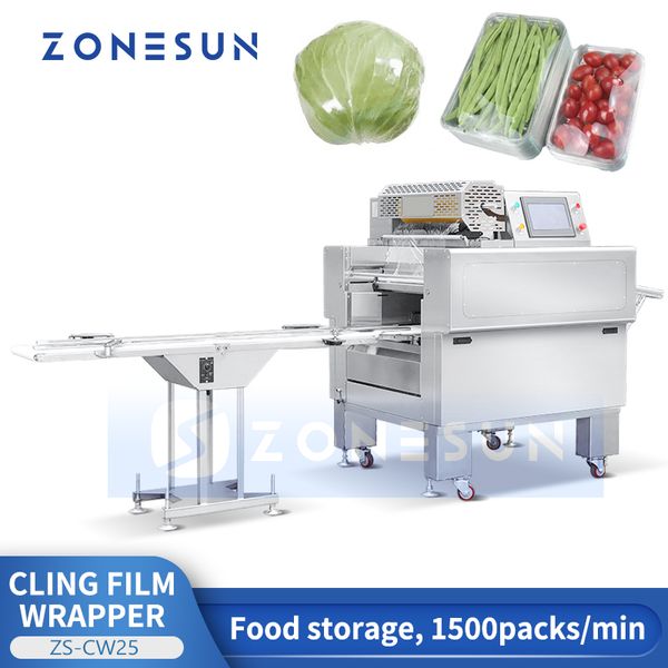 ZONESUN-máquina automática para envolver film transparente, bandeja para alimentos, envoltorio para carne, frutas y verduras, equipo de embalaje ZS-CW25