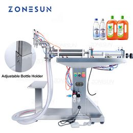 ZONESUN-máquina de llenado automático, boquillas dobles neumáticas de pie, llenador de aceite y champú para bebidas líquidas, llenador de botellas de agua Vertical
