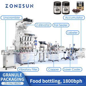 ZONESUN Automatische Korrelverpakkingsmachine Deeltje Bottelproductielijn Graan Effen Flessenvullen Afdekken ZS-FAL180Z9