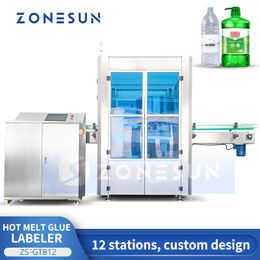 ZONESUN-etiquetadora automática de pegamento termofusible, aplicación rápida, rueda de estrella, etiqueta BOPP, bomba cilíndrica oblonga, embalaje de botellas, ZS-GTB12