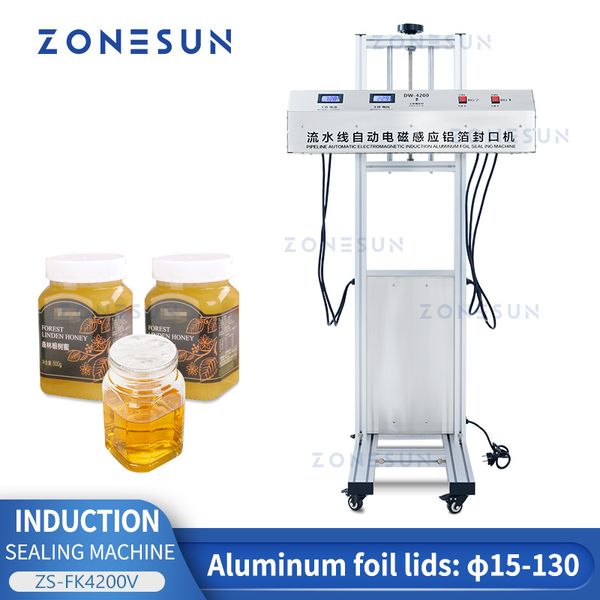 ZONESUN – machine automatique de scellage par Induction, pour bouchons de bouteilles en plastique, scelleuse de couvercles en aluminium, pour ligne de Production ZS-FK4200V