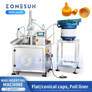 ZONESUN-máquina automática de inserción de wad por inducción, revestimiento de papel de aluminio, tapa de botella de plástico, embalaje, alimentador vibratorio, ZS-WIM01