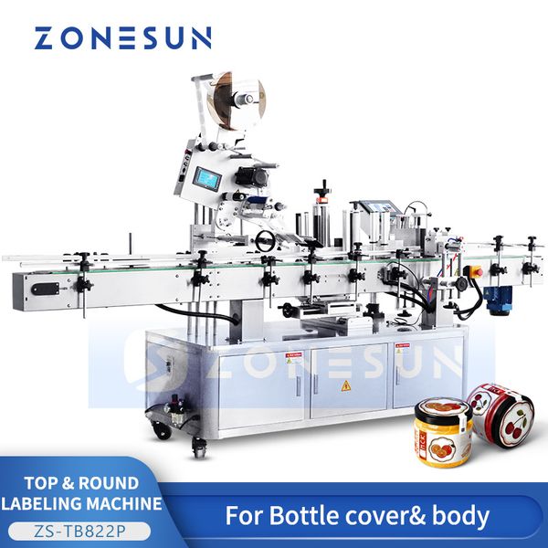 Zonesun Automatic étiquetage de la machine à étiquetage supérieur et étiquette de corps applicateur enveloppe autour de produits cosmétiques emballage zs-tb822p