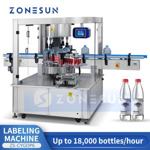 Etiquetadora automática ZONESUN, etiquetas autoadhesivas, rueda de estrella, botellas cilíndricas redondas, ZS-CYGDP6 de envasado de agua Mineral