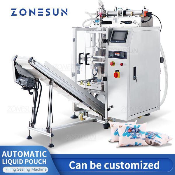 ZONESUN Remplissage automatique de sacs liquides Machine à sceller Lait de soja Boisson laitière Riz Vin Date Impression Emballage Production ZS- GFYT320