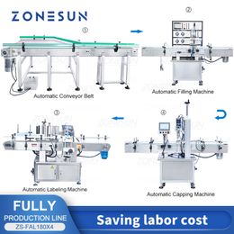 ZONESUN – Machine automatique de remplissage et d'étiquetage de liquide, ligne de Production, débrouilleur de bouteilles, pompe magnétique ZS-FAL180X4