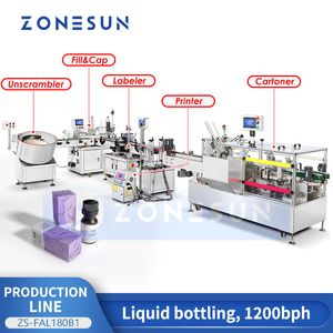 ZONESUN-línea automática de envasado de líquidos, máquina de llenado y tapado, etiquetadora, impresora de inyección de tinta, encartonadora, ZS-FAL180B1