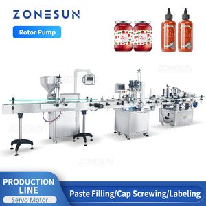 ZONESUN Machine de remplissage automatique de pâte ligne de production confiture de gel Machine d'étiquetage de capsulage de bouteilles rondes pompe à rotor servomoteur ZS-RPCL1