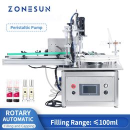 Zonesun Automatische peristaltische pompvulling- en afdekmachine met transportbandtafel Parfumfles vloeistof in flacon AFC1T