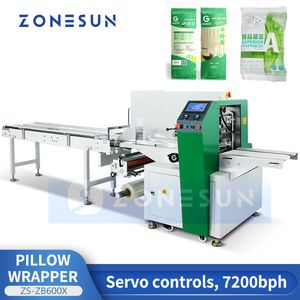 Zonesun Máquina de embalaje de almohada automática Flujo horizontal Bolsa Bolsa Empaca verduras de alimentos Frutas ZS-ZB600X