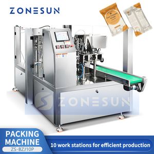 Máquina automática de llenado y sellado de bolsas ZONESUN, equipo de llenado rotativo de bolsas prefabricadas, ZS-BZJ10P