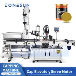 ZONESUN Máquina de sellado automático Twist Off Cap Sealer Ketchup Pasta Chili Sauce Glass Jar Capping Machine Elevador Servo Motor Gripper ZS-XG440T