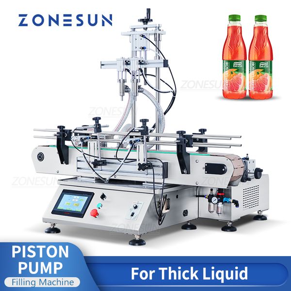 ZONESUN Automatique Épais Liquide Machine De Remplissage Jus Détergent De Table Double Tête Piston Pompe ZS-DTHSP2