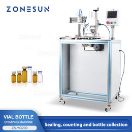 ZONESUN – Machine à sertir automatique de flacons, scelleuse de bouteilles en verre, bouchons rabattables, plateau tournant pneumatique en aluminium, ZS-YG200