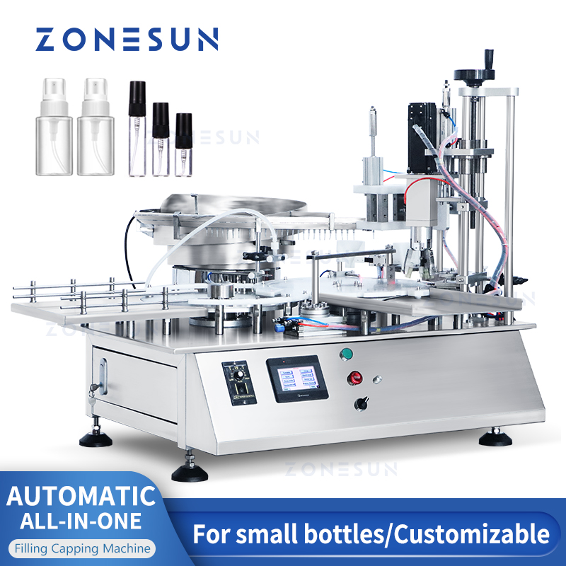 ZONESUN Automatic Vial Liquid Filling and Capping Machine Cosmetic Essential Oil Perfume Eyedrop Dropper Bottles ZS-AFC7