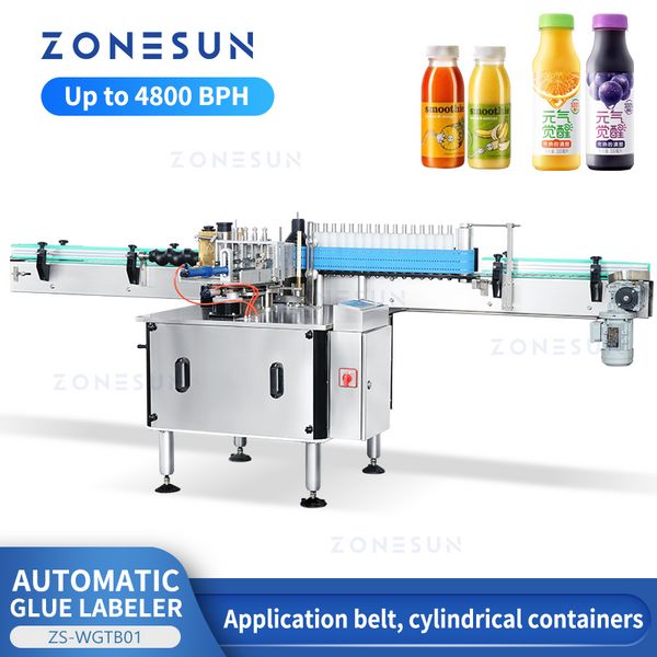 ZONESUN Machine d'étiquetage automatique de colle humide Équipement industriel Wrap Around Étiquette Coller Bière Vin Vinaigre Bouteilles rondes Bocal Boîte de conserve ZS-WGTB01