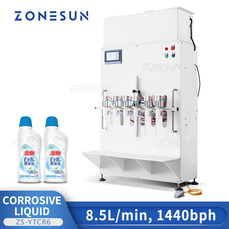 ZONESUN Corrosive Liquid Filling Machine for Kitchen Cleaner Disinfectant Acid Alkali Sanitizer Bleach Bottle Packaging ZS-YTCR6