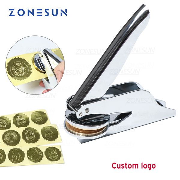 ZONESUN Diseño de herramientas artesanales Logotipo personalizado Sello en relieve Sello de acero inoxidable para documento de negocios de oficina y tarjeta de nombre inicial de papel