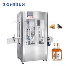 ZONESUN – Machine de pressage de liège en bois entièrement automatique, Machine de capsulage de bouteilles de vin en verre avec couvercle anti-poussière