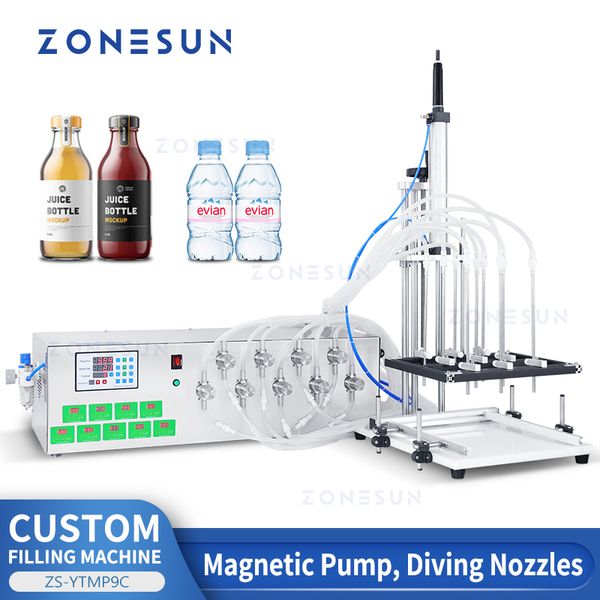 ZONESUN Machine de remplissage liquide personnalisée buse de plongée 9 têtes pompe magnétique boissons pneumatiques Production de boissons ZS-YTMP9C