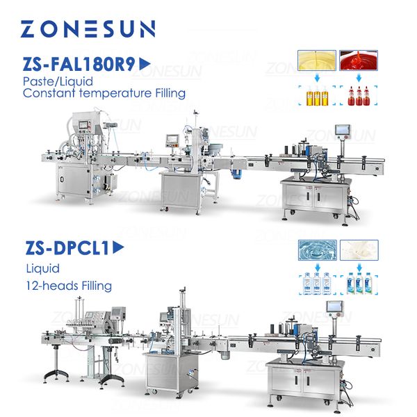 Zonesun Ligne de production personnalisée bouteille de pâte liquide remplissage de coiffage Machine de marquage multi-tête constante chauffage zs-fal180r9