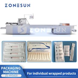 ZONESUN Máquina de envasado de flujo horizontal Productos higiénicos Bastoncillos de algodón Jeringas Kits de prueba de reactivos Paquetes individuales ZS-HYS420