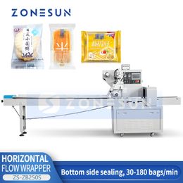 ZONESUN-envoltura de flujo Horizontal, bolsas selladas de línea trasera, paquete de alimentos, mascarilla Facial cosmética, máquina embolsadora de pañuelos, ZS-ZB250S