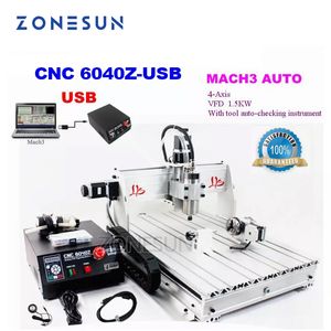 Zonesun inclusief Rusland! CNC Router 6040Z-USB 4 Axis Mach3 Auto-graveermachine USB-interface met 1,5 kW VFD-spindel