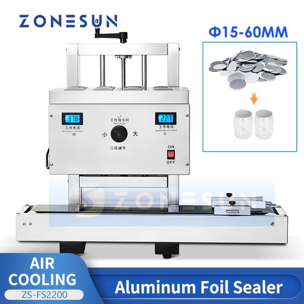 ZONESUN Máquina selladora de láminas de aluminio por inducción para botellas de plástico Máquina envasadora con sellador por inducción continuo con tapa plana y boca puntiaguda ZS-FS2200