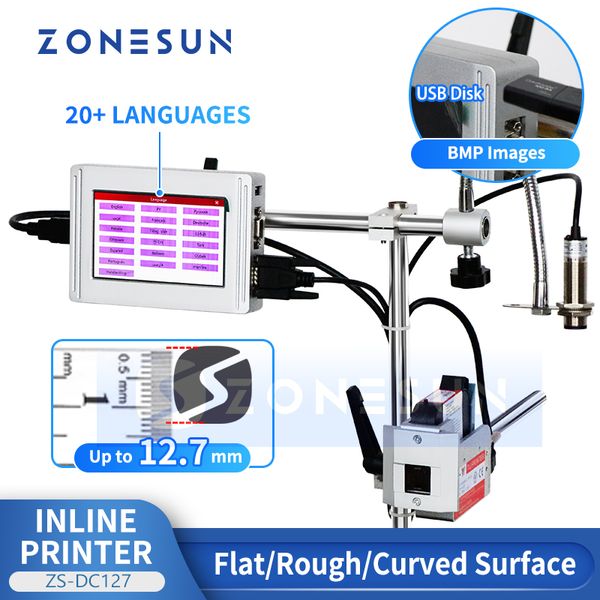 Zonesun Inline Imprimante Expiration Date de codage Machine de codage 12.7 mm QR Code Bar Code Batch Numéro de série ZS-DC127
