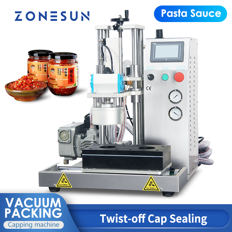 Zonesun burk capping maskin vakuum packning halvautomatisk glasflaska kan vrida av toppförsegling chilisåsproduktion zs-xg201