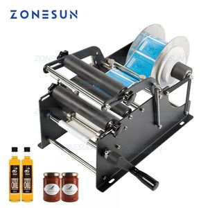 ZONESUN-aplicador de etiquetas, equipo Industrial, máquina etiquetadora Manual de botellas redondas con mango, máquina envasadora de tubos de lata, ZS-50P